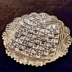 Beautiful Vintage Small Cut Glass Candy Nut Trinket Bowl Plate Saw Tooth Edge 5"